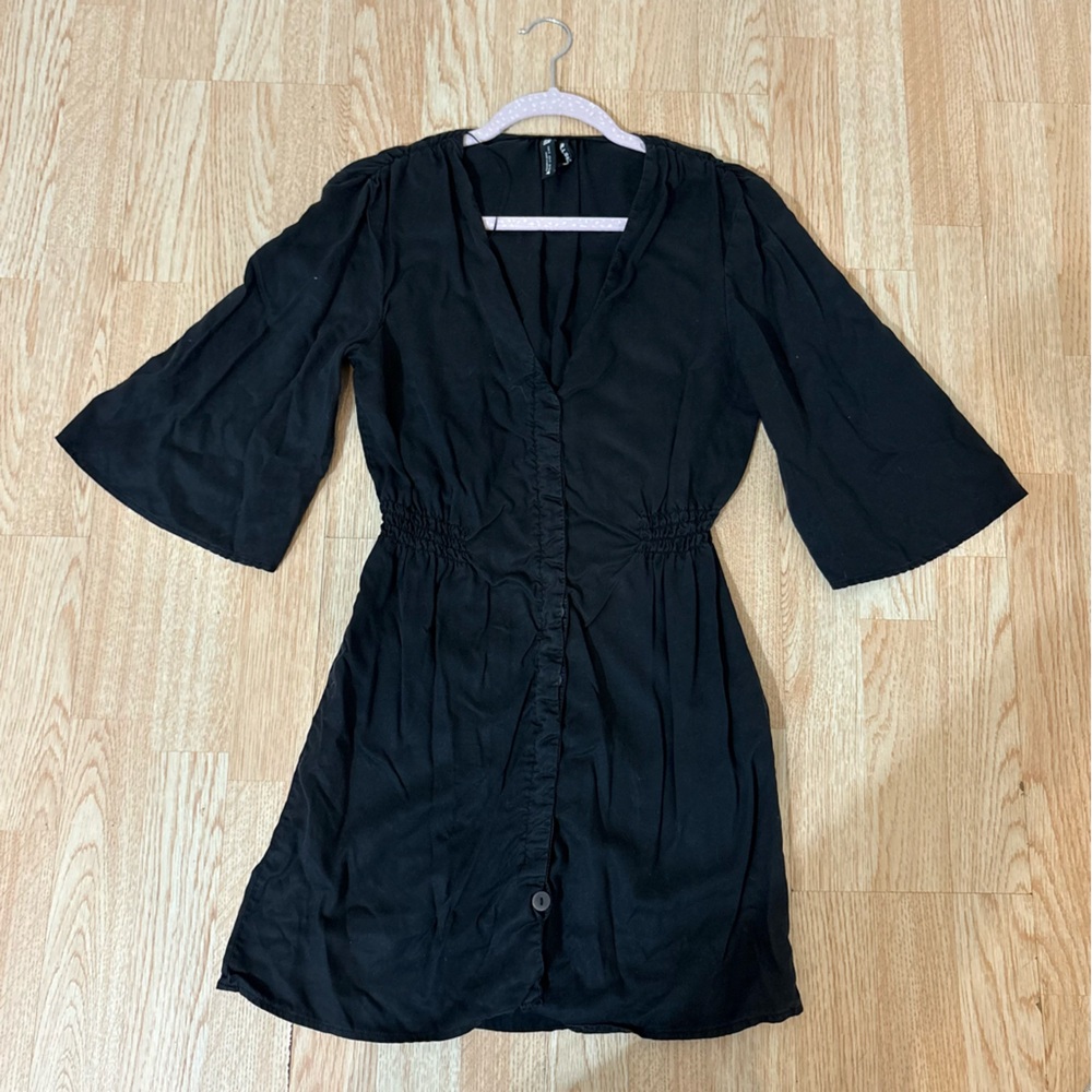 Zara Charcoal Button Down Mini Dress Gothic Dark Academia Whimsy Wednesday Sz S - Picture 9 of 9